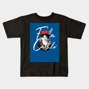 Blue TXW back Cat Frida Cathlo version of - Frida Kahlo Kids T-Shirt